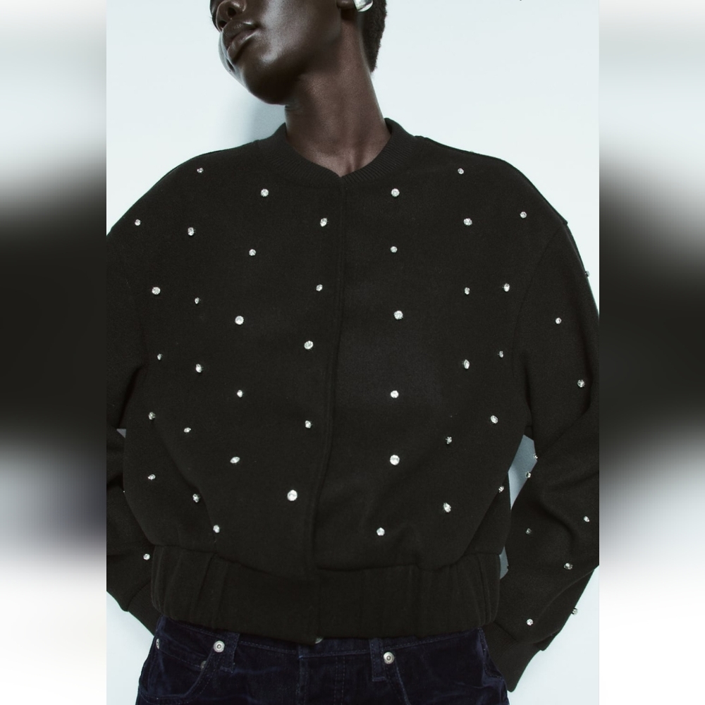 NWT zara felt texture rhinestone bomber jacket